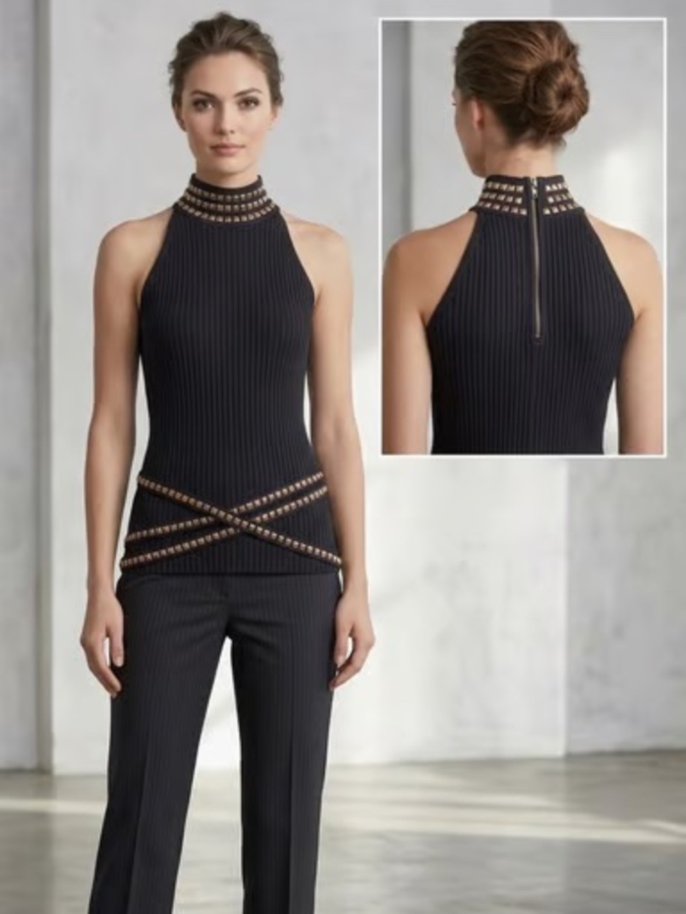 🖤 TRACY M Studded High-Neck Ribbed Top/Tunic L 🖤